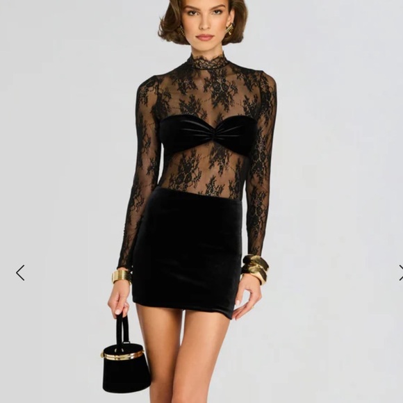 Retrofete Brigette Dress Black Lace Velvet mini cocktail Revolve $498 XS - Picture 1 of 13